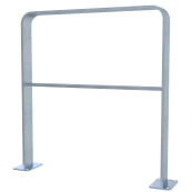 Lean-on hoop made of flat bar steel | bent, 80 x 12 mm | in curved design | with cross bar | total width: 750 mm | hot-dip galvanized and coated DB 703